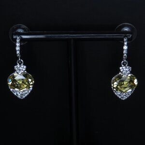 Yellow Crystal Heart Post Earrings